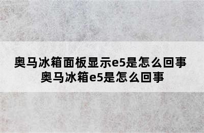 奥马冰箱面板显示e5是怎么回事 奥马冰箱e5是怎么回事